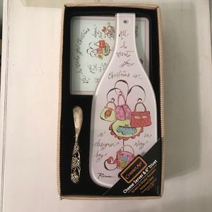 NWOT Counter Art Cheese Server& 6” Trivet Glass